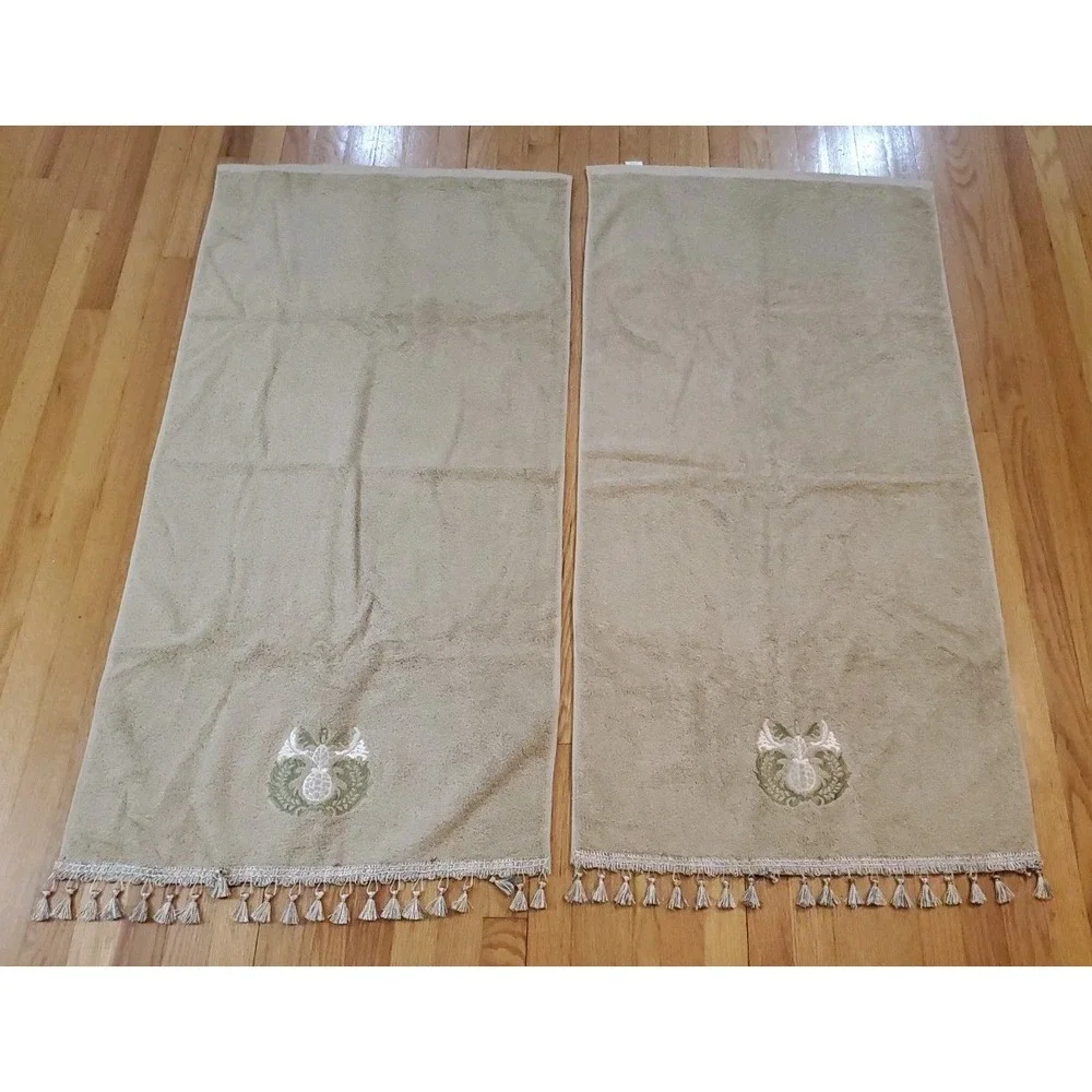 Vintage‎ Abbey Hill Regal Sage Bath Towel Set 2 Bath 1 Hand Towel Tassels Kmart